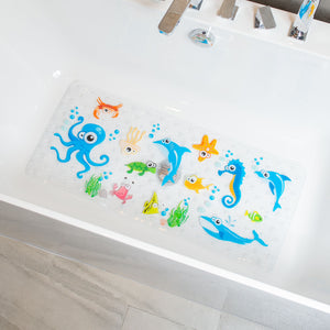 BEEHOMEE Bath Mats for Tub Kids - 35x15,Machine Washable XL Size Bathroom Mats (Blue-Octopus)