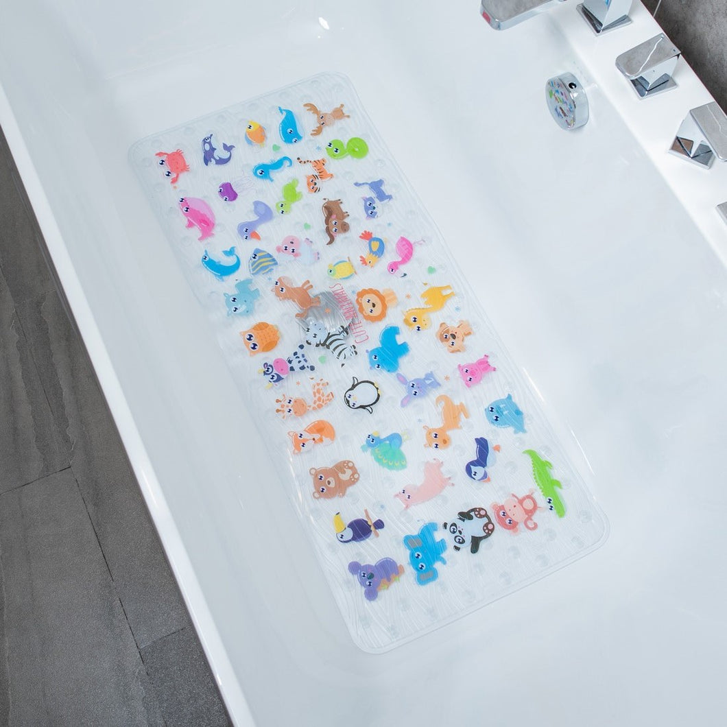 BEEHOMEE Bath Mats for Tub Kids - Large Cartoon Non-Slip Bathroom Bathtub Kid Mat for Baby Toddler Anti-Slip Shower Mats for Floor 35x16,Machine Washable XL Size Bathroom Mats (Zoo)