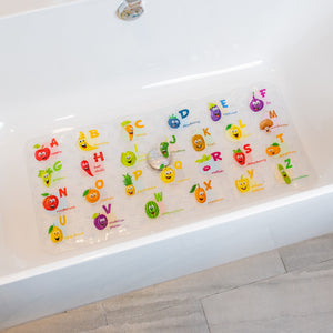 BEEHOMEE Bath Mats for Tub Kids - Large Cartoon Non-Slip Bathroom Bathtub Kid Mat for Baby Toddler Anti-Slip Shower Mats for Floor 35x16,Machine Washable XL Size Bathroom Mats (Fruits-Vegetables)