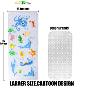 BEEHOMEE Bath Mats for Tub Kids - 35x15,Machine Washable XL Size Bathroom Mats (Blue-Octopus)