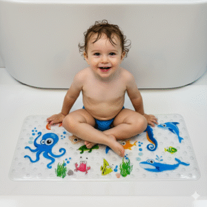 BEEHOMEE Bath Mats for Tub Kids - 35x15,Machine Washable XL Size Bathroom Mats (Blue-Octopus)