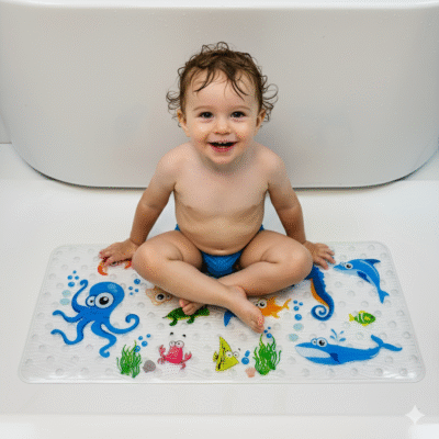 BEEHOMEE Bath Mats for Tub Kids - 35x15,Machine Washable XL Size Bathroom Mats (Blue-Octopus)