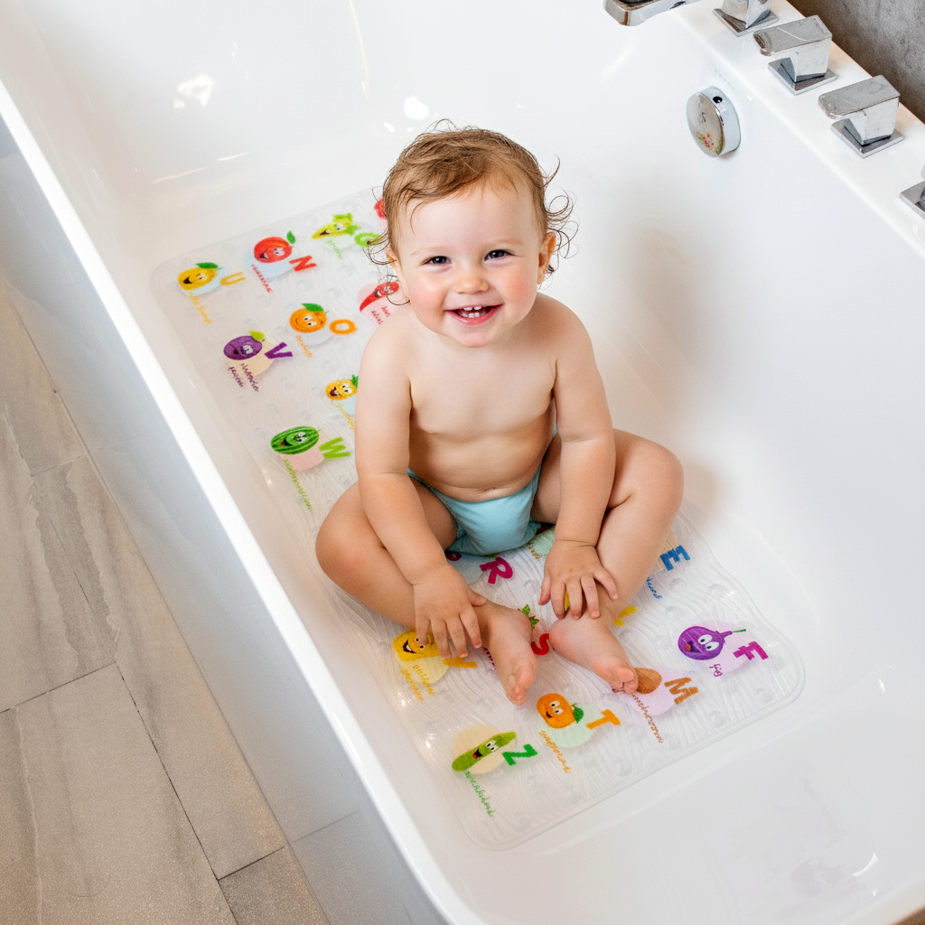 BEEHOMEE Bath Mats for Tub Kids - 35x16,Machine Washable XL Size Bathroom Mats (Fruits-Vegetables)